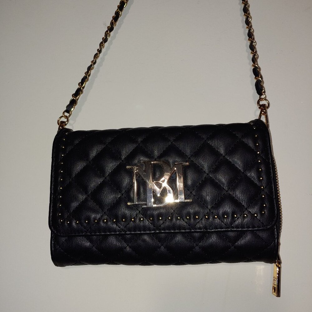 Badgley Mischka Black Quilted Crossbody Bag with Gold Chain Strap